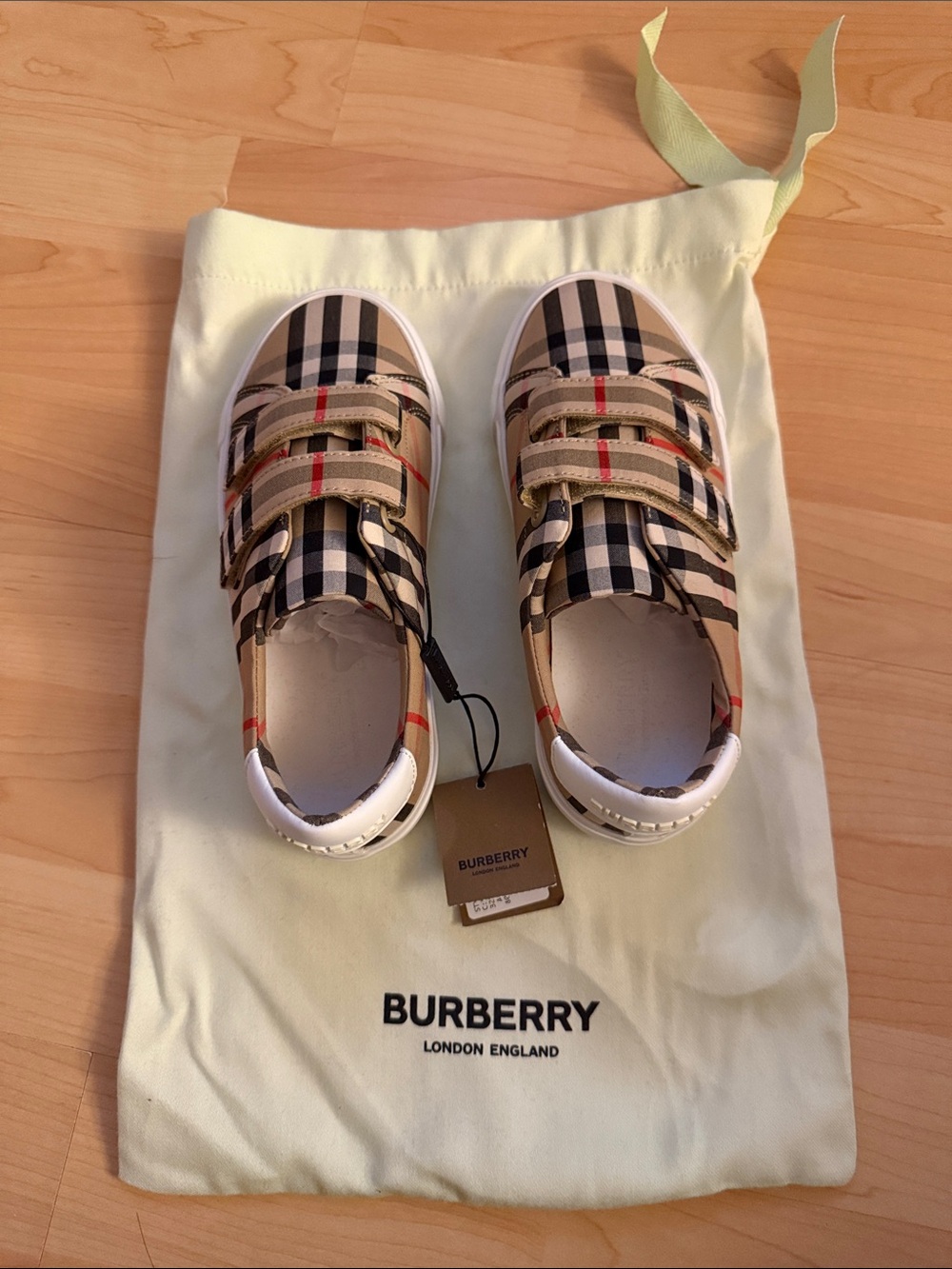 Burberry Kids Beige Vintage Check Velcro Sneakers